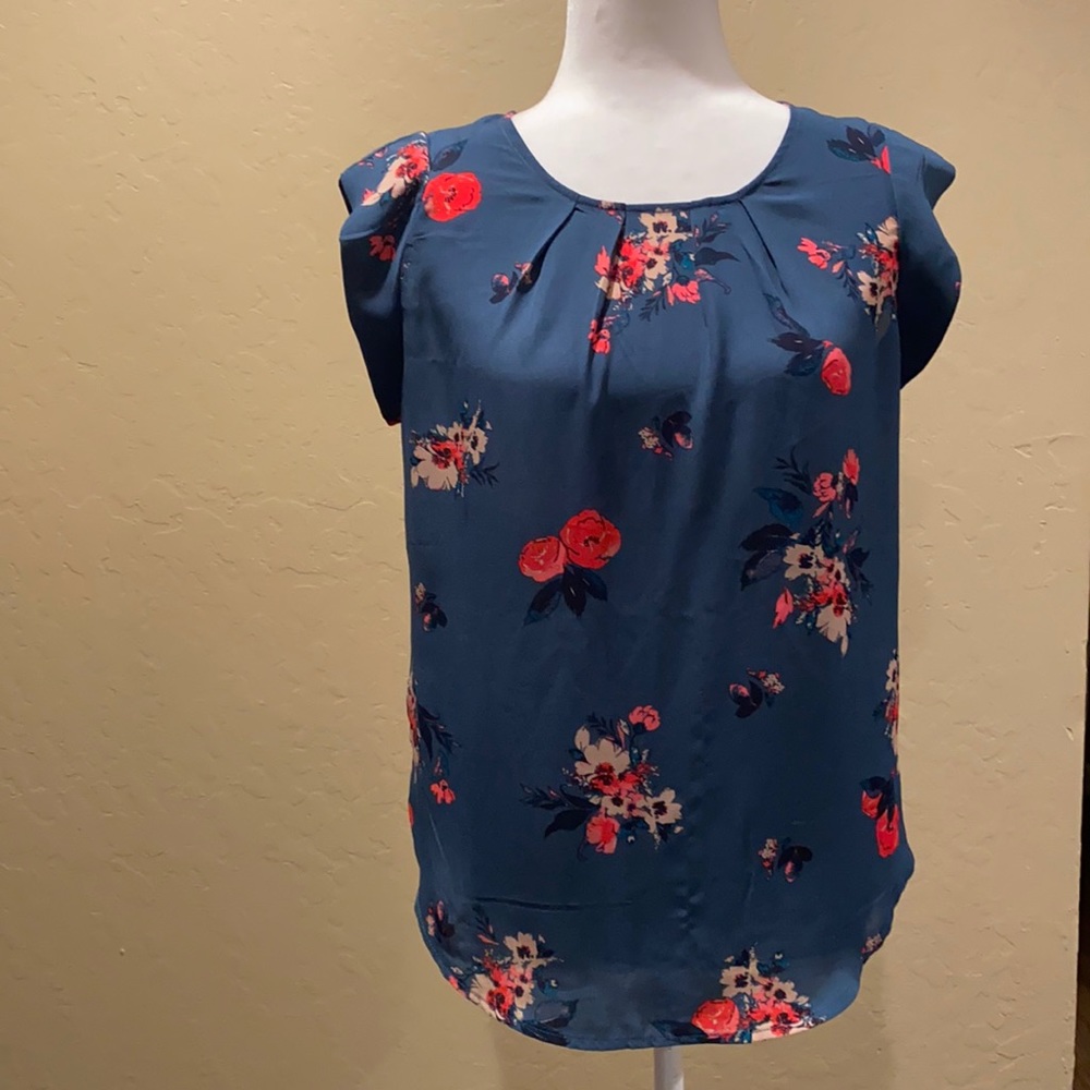 Sweet Rain blue floral print blouse (S)